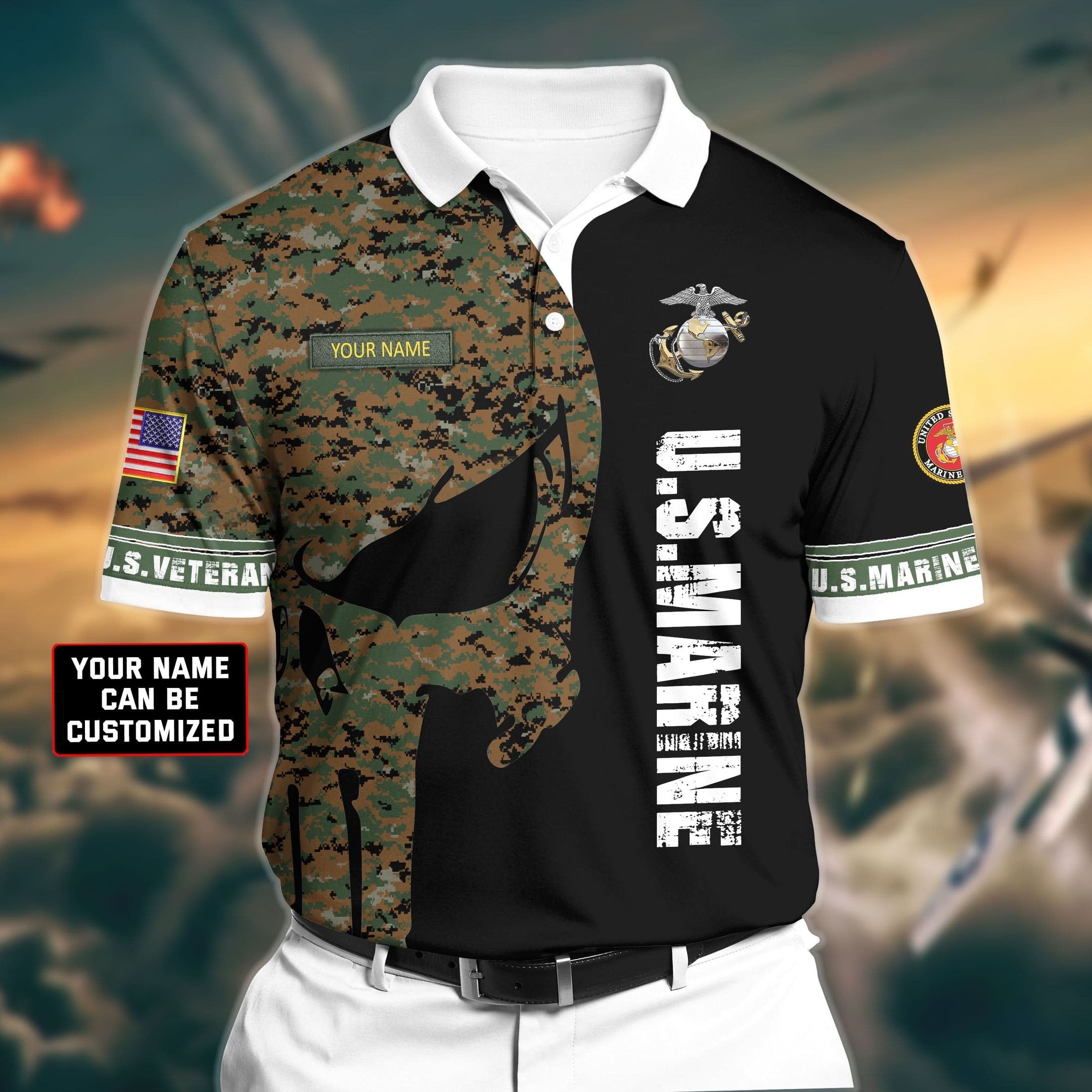 Premium Veteran U.S Marine 3D Polo All Over Printed NDT260506MT