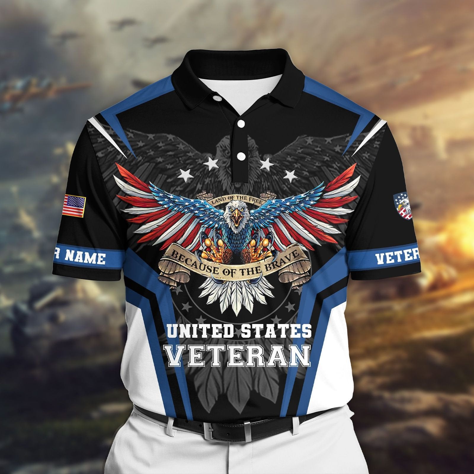 Land Of The Free - Because Of The Brave Veteran Personalised Cap 3D