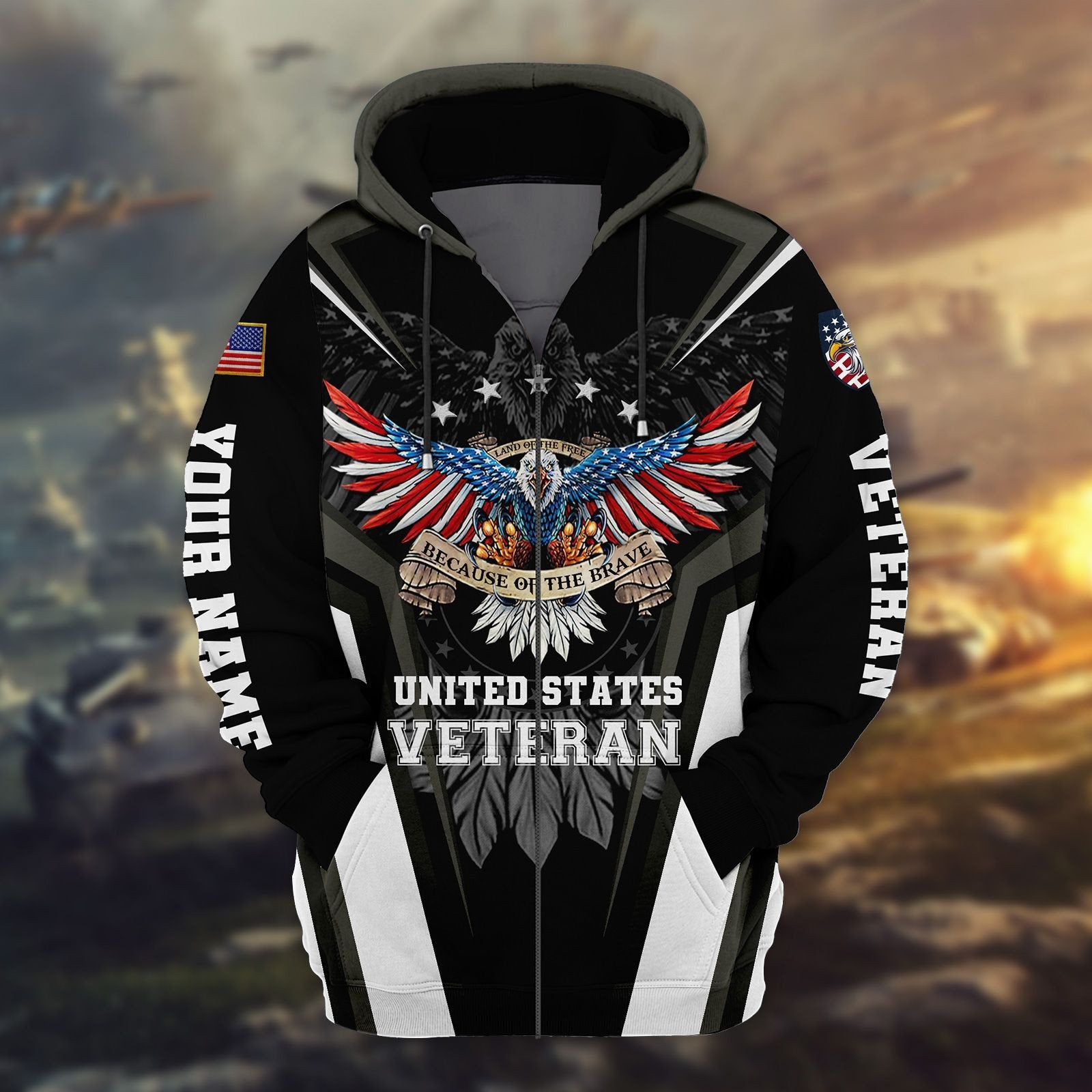 Land Of The Free - Because Of The Brave Veteran Personalised Cap 3D