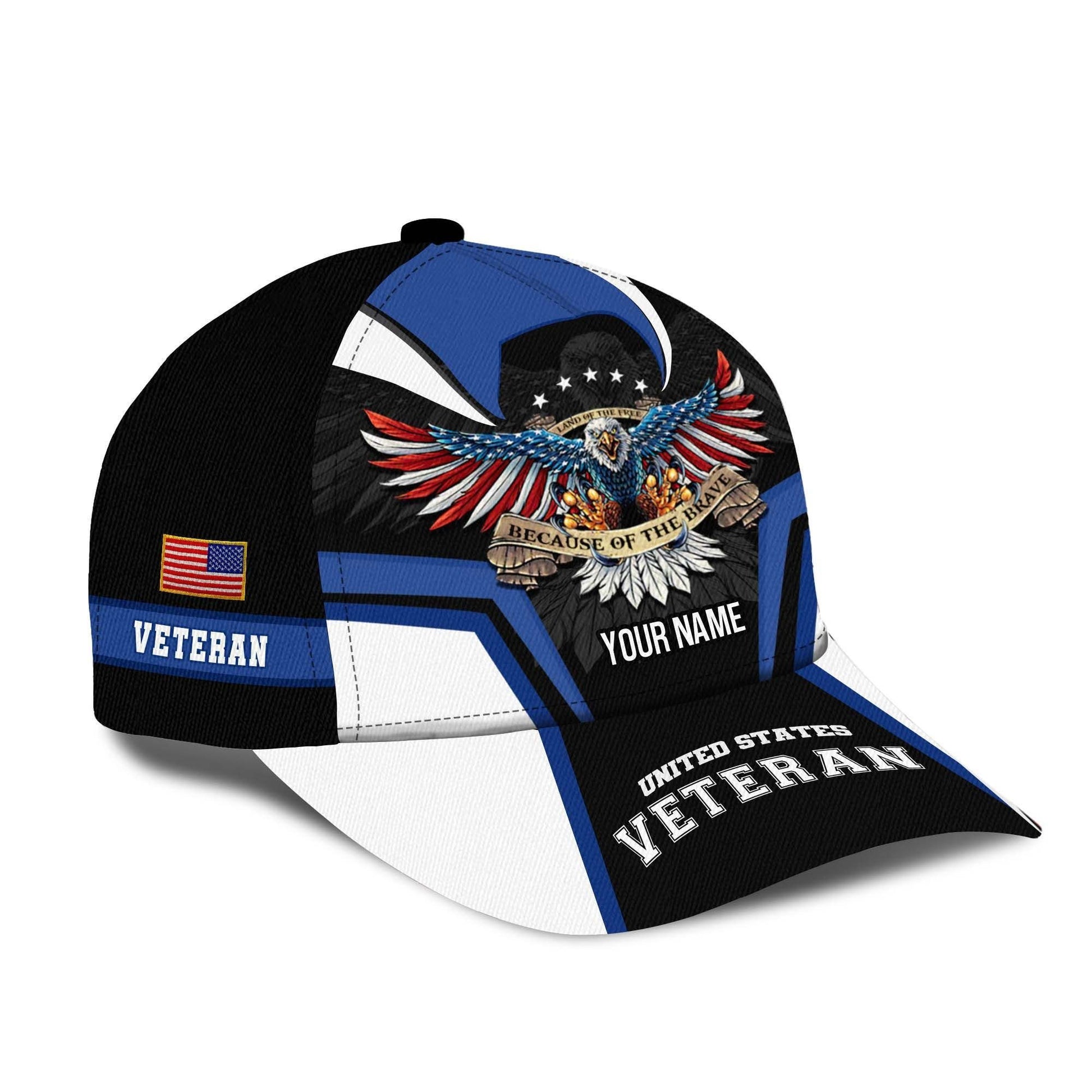 Land Of The Free - Because Of The Brave Veteran Personalised Cap 3D