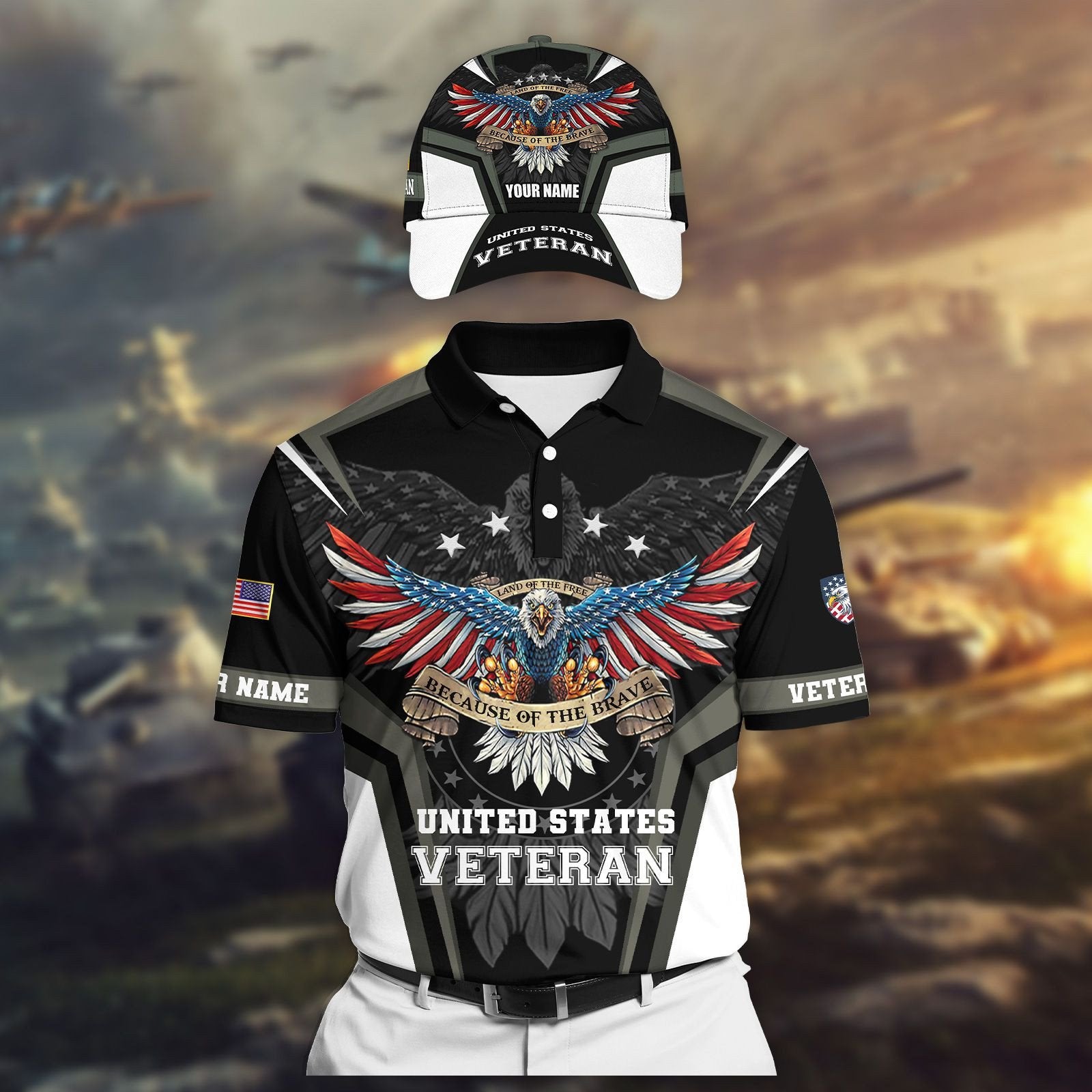 Land Of The Free - Because Of The Brave Veteran Personalised Cap 3D