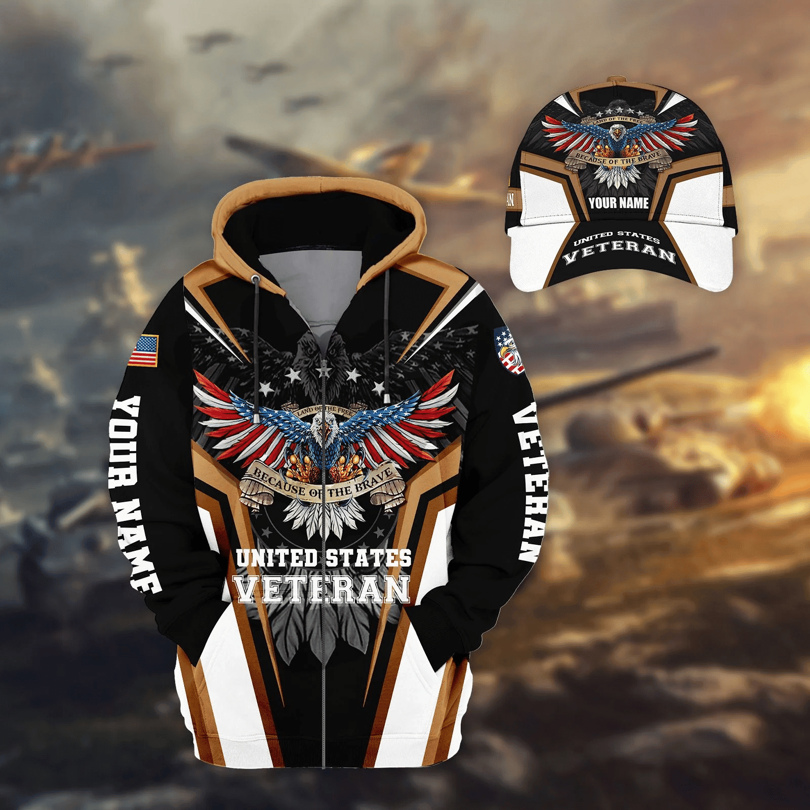 Land Of The Free - Because Of The Brave Veteran Personalised Cap 3D