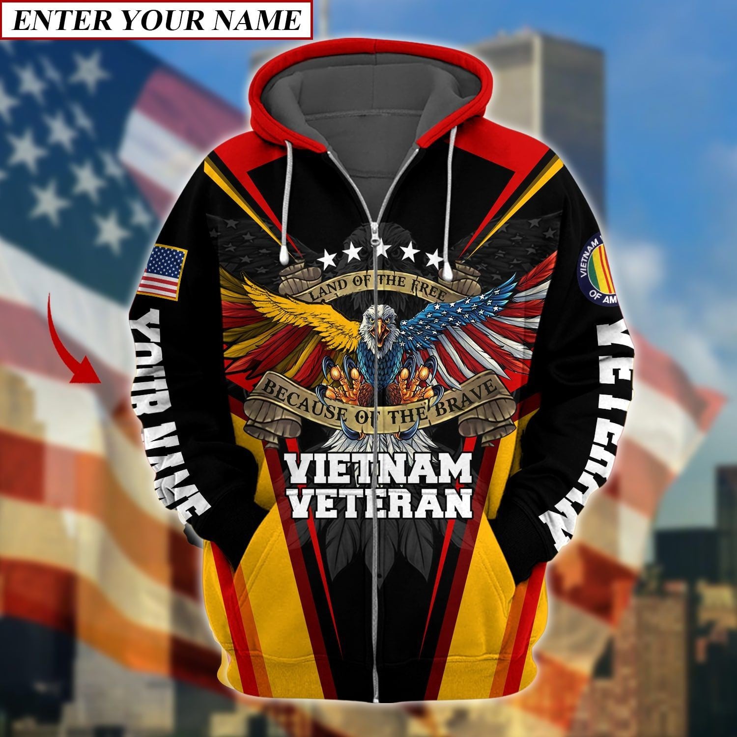 Unique Custem Personalized Name Land Of The Free Vietnam Veteran Hoodie TVN091004