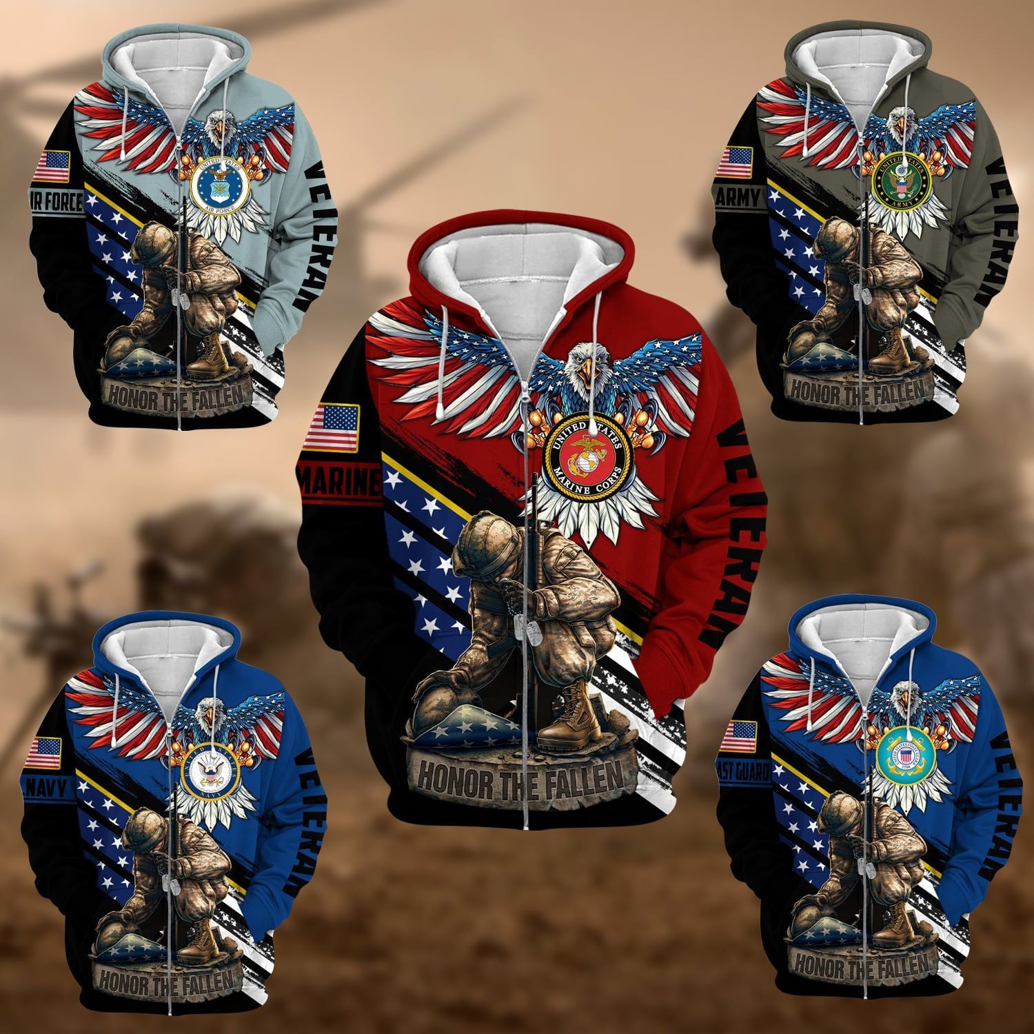 Unique Honor The Fallen Veteran Zip Hoodie PVC151001