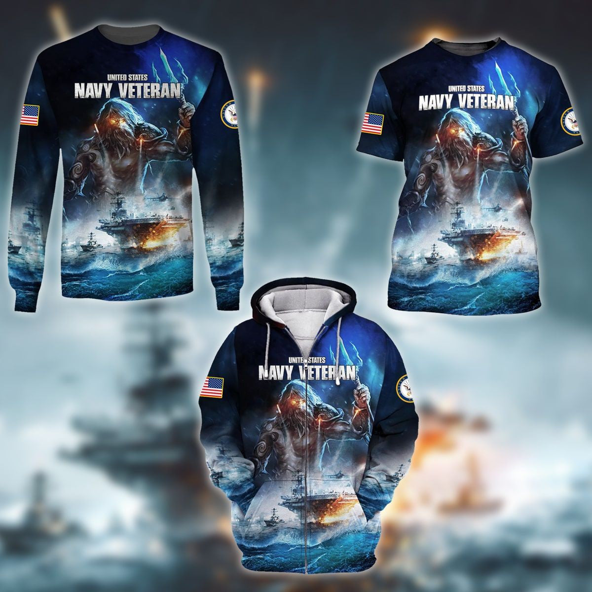 Premium Power American Veteran Navy Zip Hoodie Set NVT151001