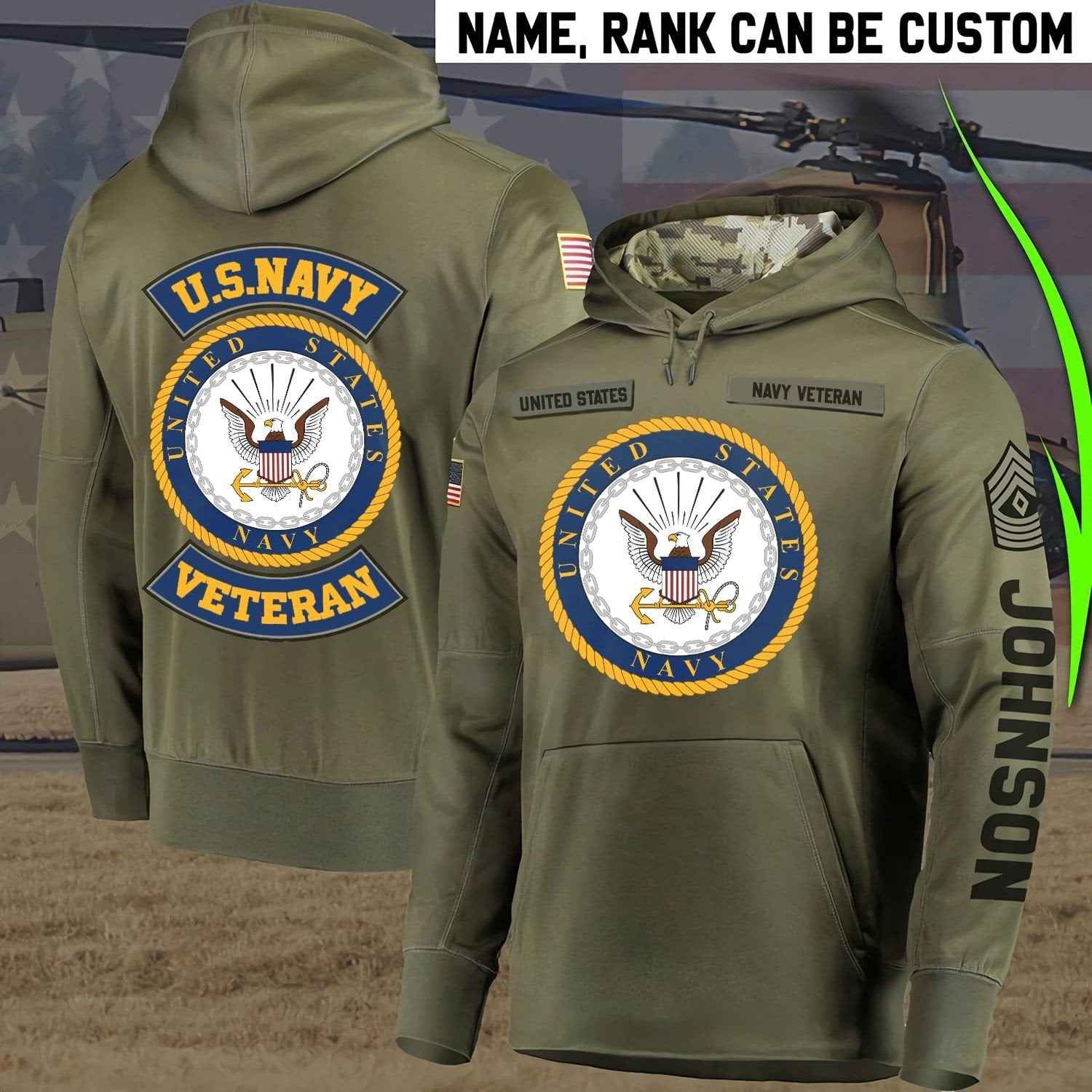 Personalized Multiple US Military Services Veteran Hoodie PVC181002