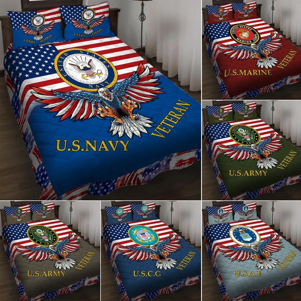 Premium Multiple US Military Services Veteran Bedding Set TVN181003