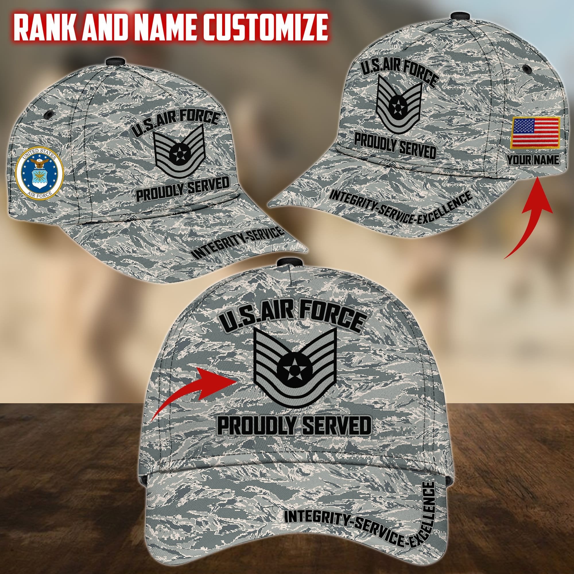 Personalized Name US Military Services Veteran Cap PVC191001