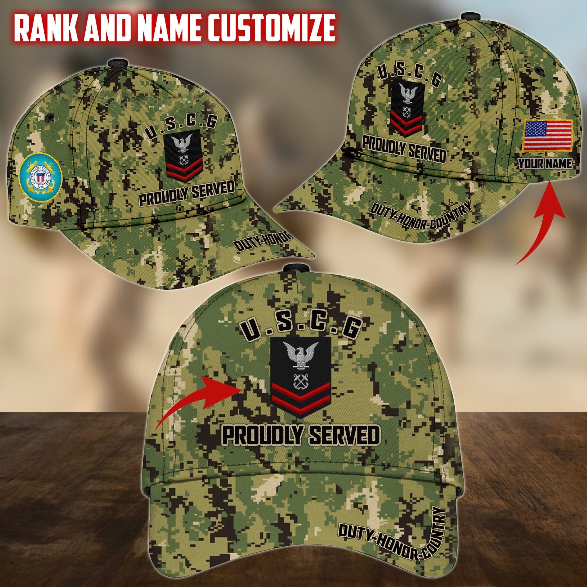 Personalized Name US Military Services Veteran Cap PVC191001