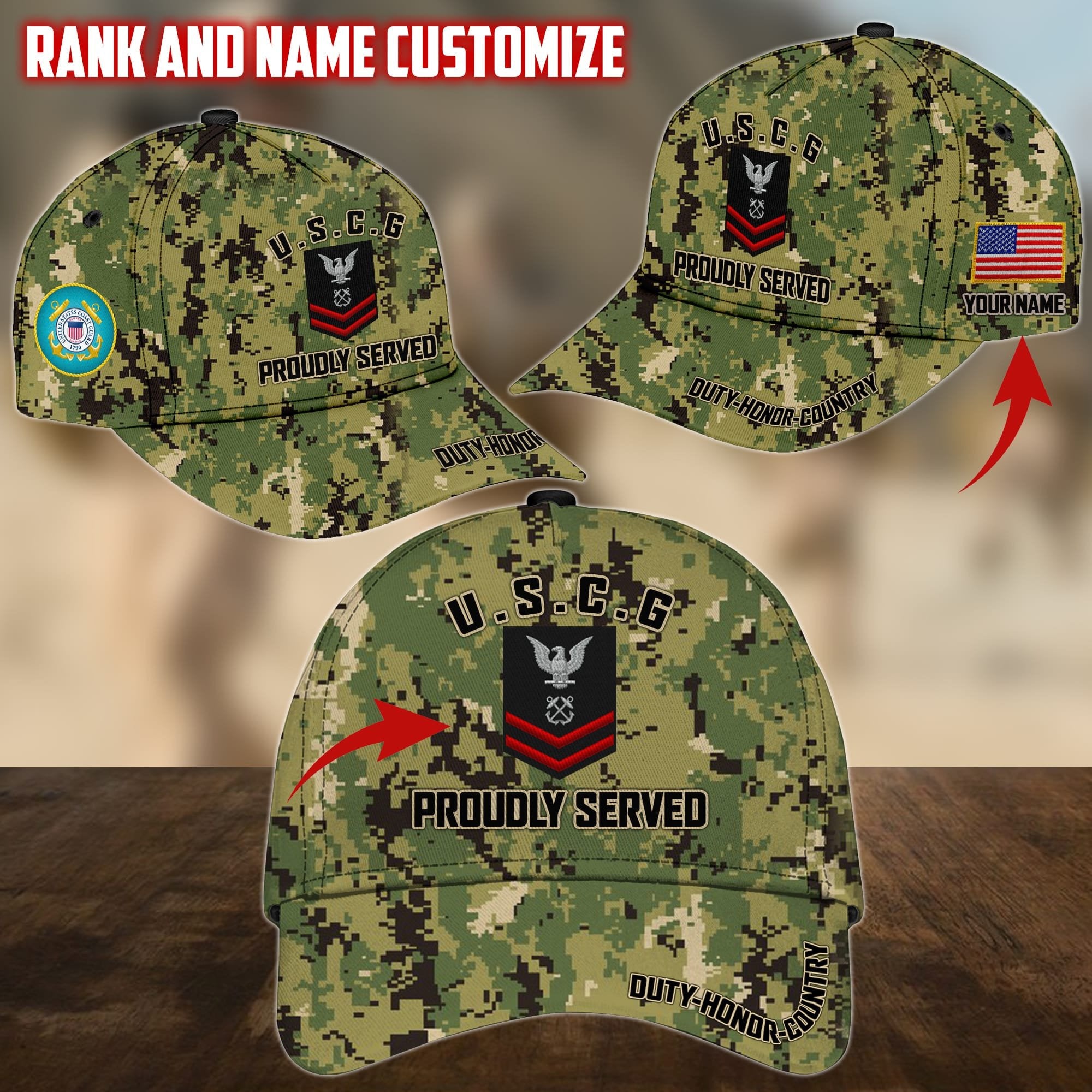 Personalized Name US Military Services Veteran Cap PVC191001