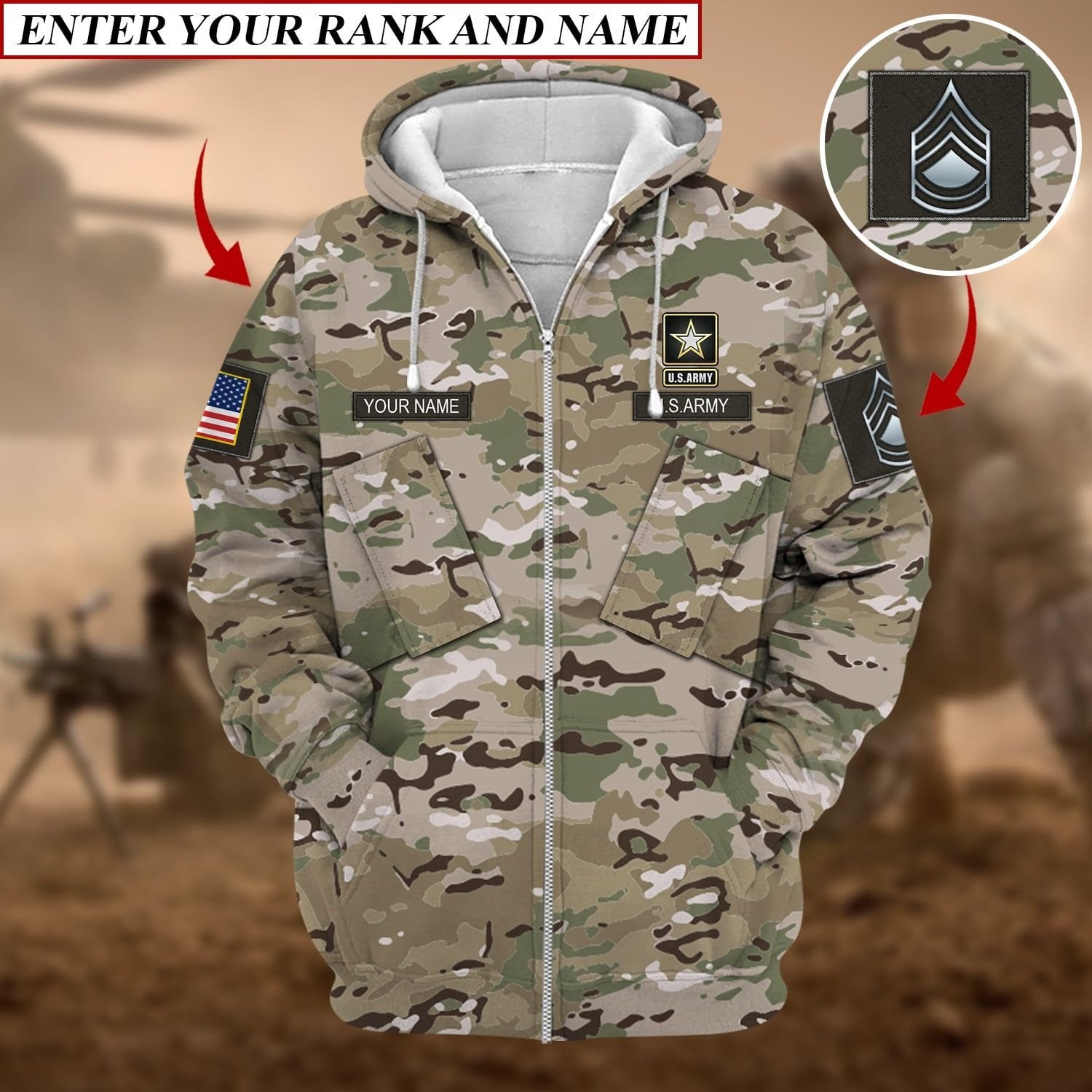 Personalized Premium Multiple US Military Services Veteran Zip Hoodie PVC221001