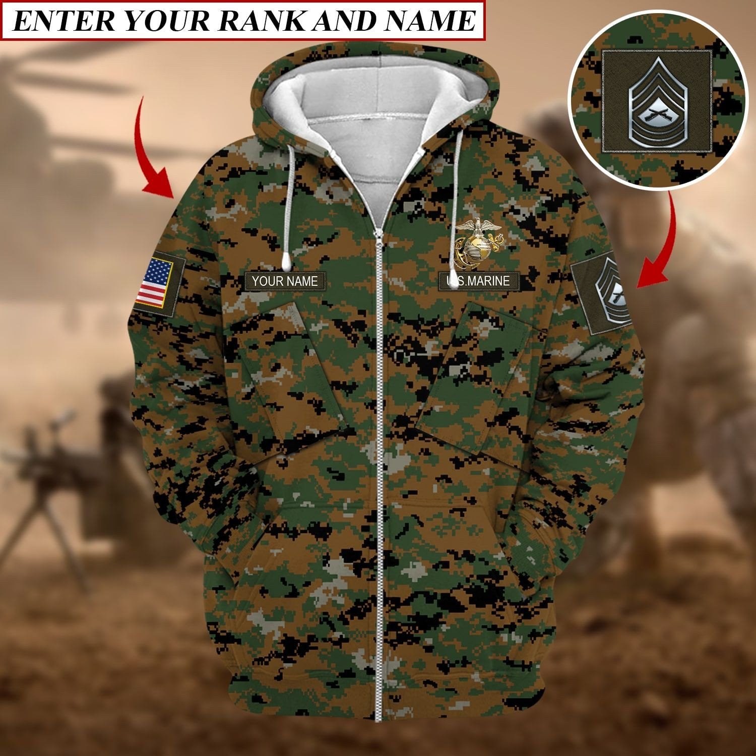 Personalized Premium Multiple US Military Services Veteran Zip Hoodie PVC221001