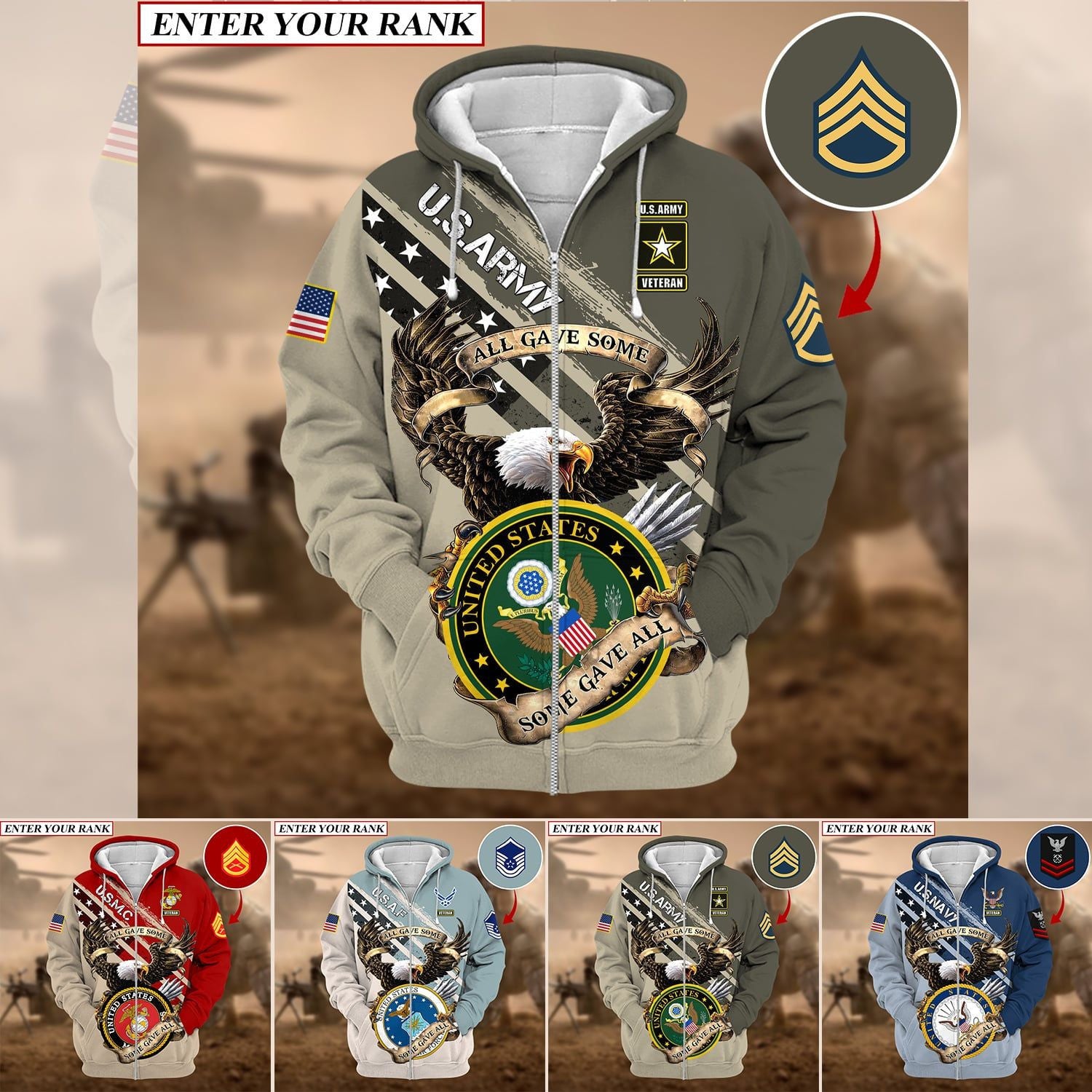 Premium Multiple US Military Services Veteran Personalize Zip Hoodie PVC241002