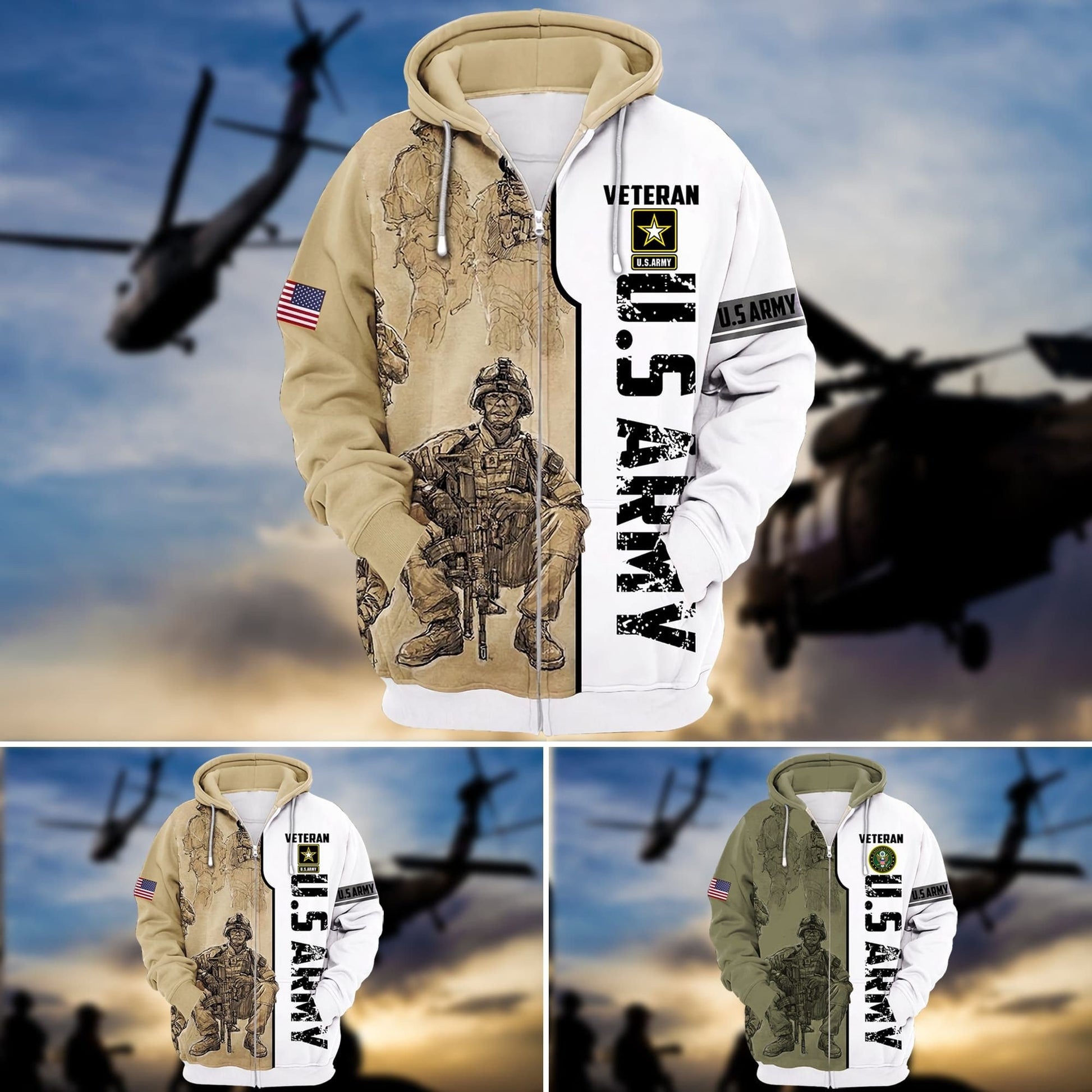 Premium U.S Army Veteran Zip Hoodie PVC261003