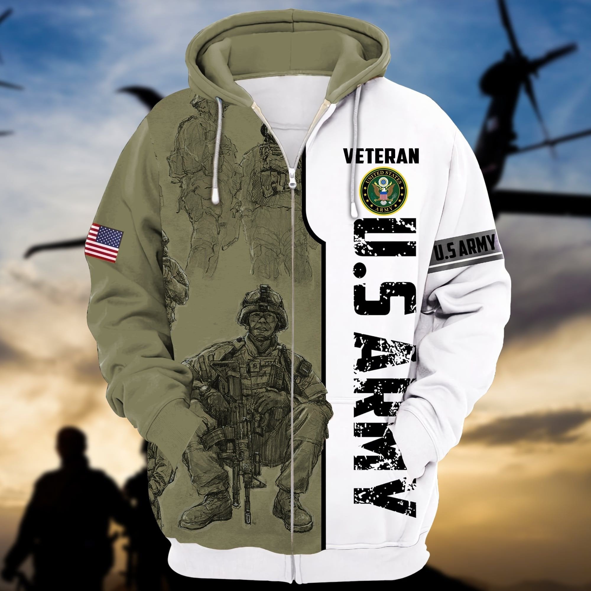 Premium U.S Army Veteran Zip Hoodie PVC261003