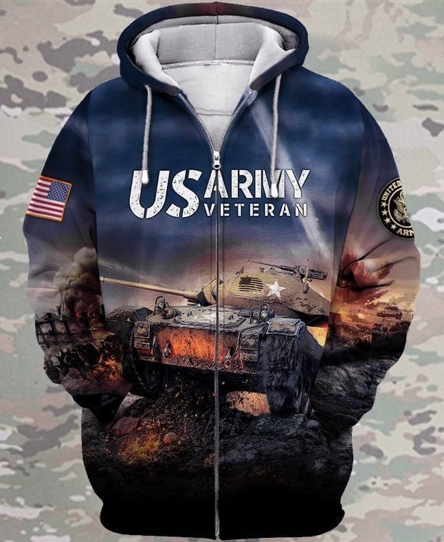 Premium Unique US Army Veteran Zip Hoodie Ultra Soft and Warm LTADD171210DS