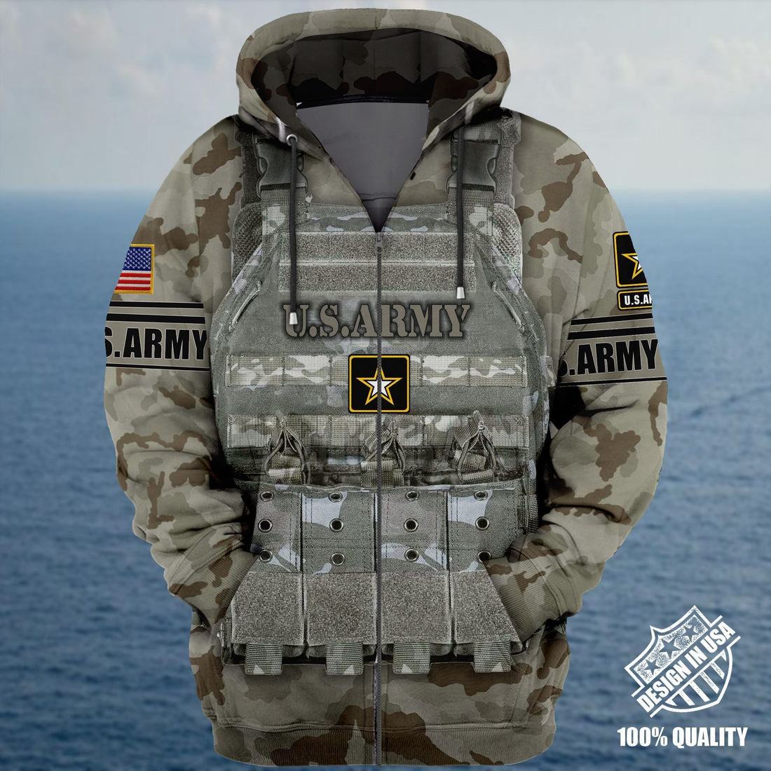 Premium Unique Veteran Zip Hoodie Ultra Soft and Warm NHT050501MT Army Grey