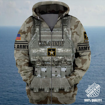 Premium Unique Veteran Zip Hoodie Ultra Soft and Warm NHT050501MT Army Grey