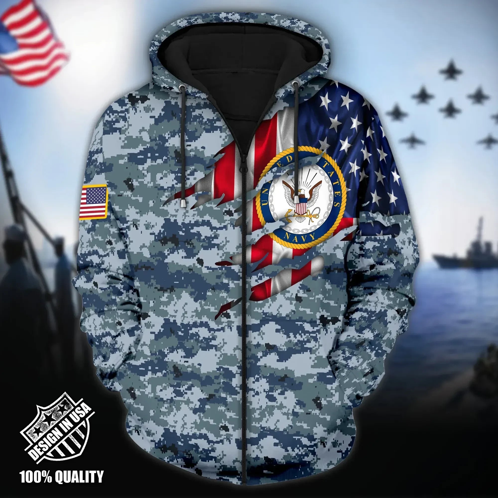 Premium Unique Veteran Zip Hoodie Ultra Soft and Warm VDT10017MD