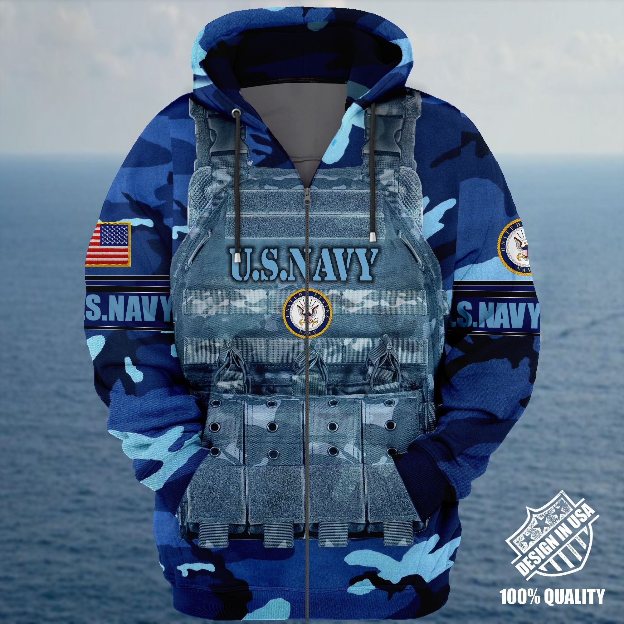 Premium Unique Veteran Zip Hoodie Ultra Soft and Warm NHT050501MT Navy