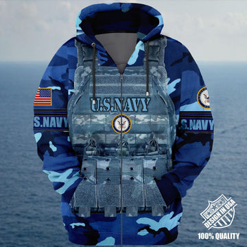 Premium Unique Veteran Zip Hoodie Ultra Soft and Warm NHT050501MT Navy