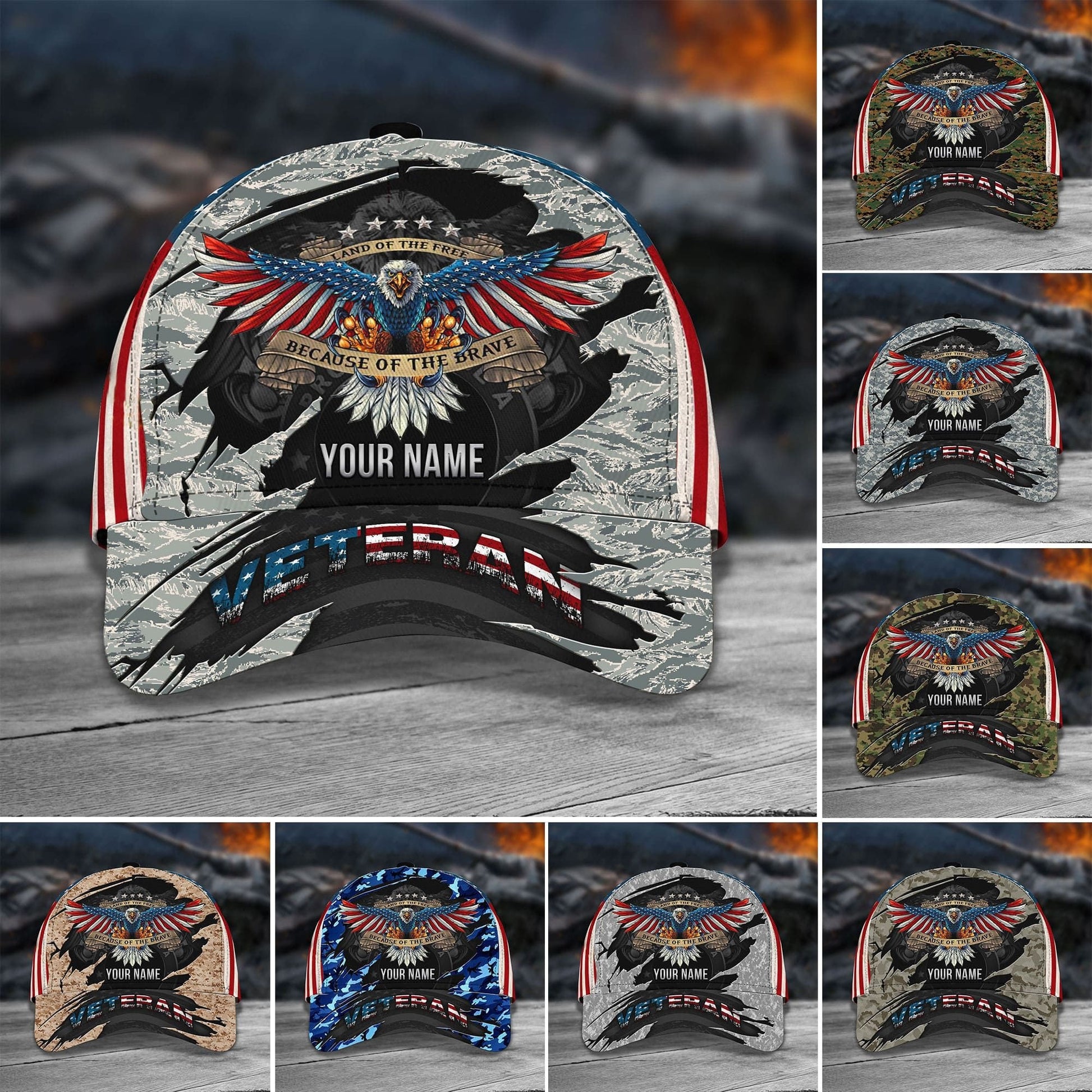 Personalized Premium Eagle Veteran Classic Cap Camo US Flag CPVC080911