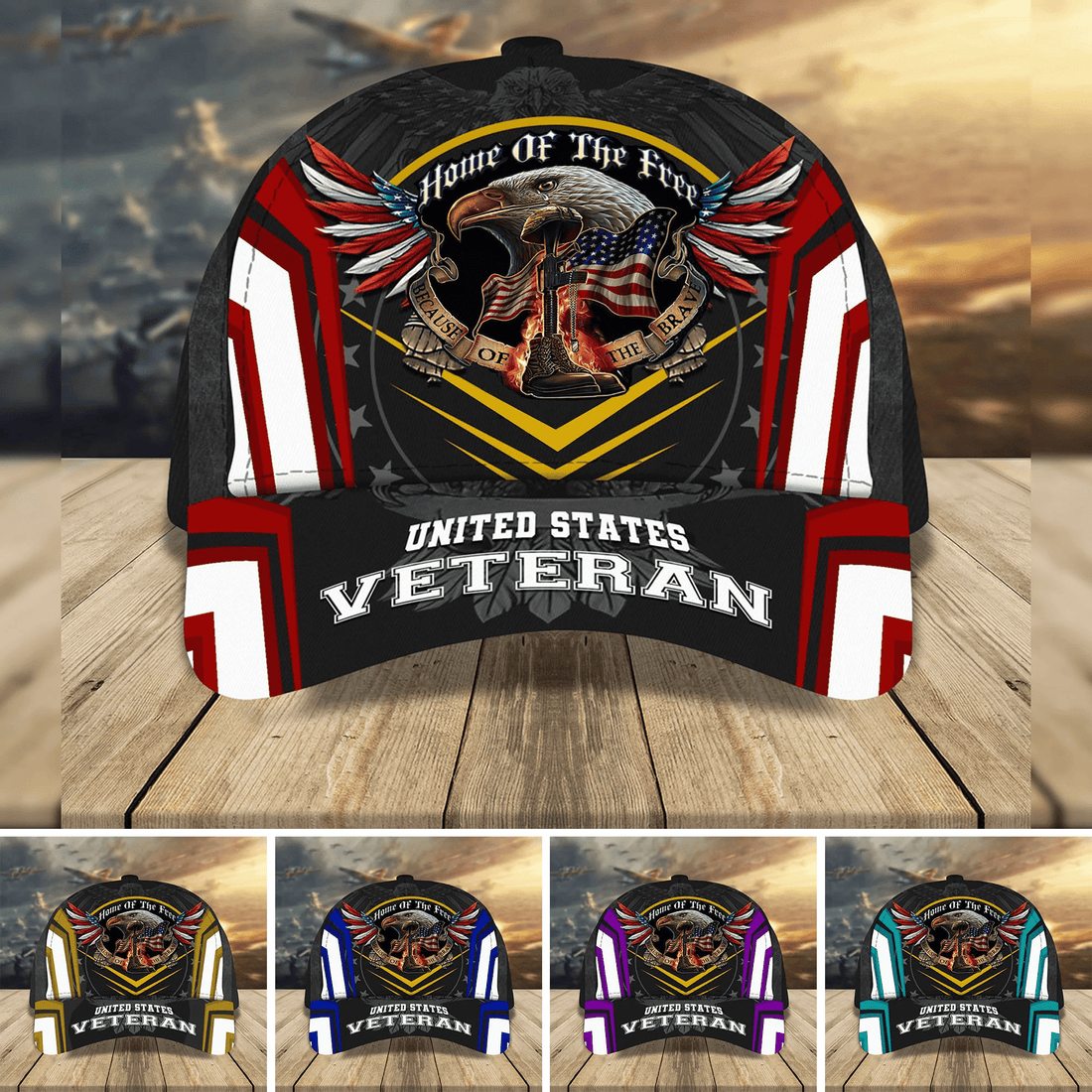 Premium Home Of The Free Veteran Cap Multicolor Personalized