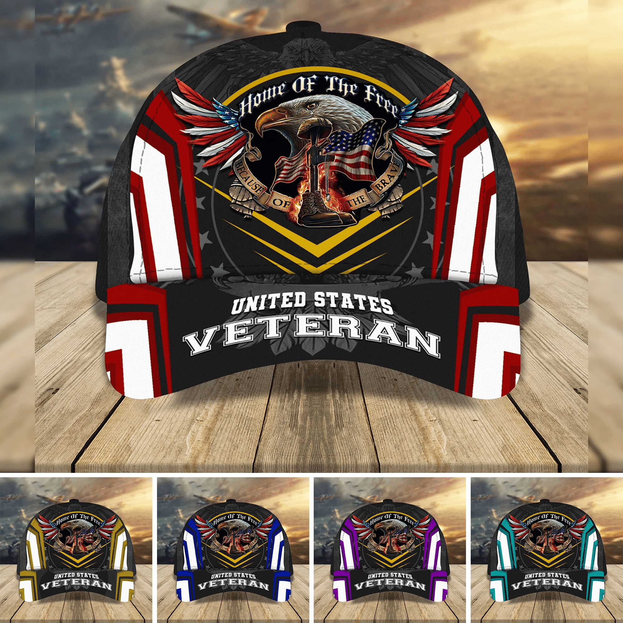 Premium Home Of The Free Veteran Cap Multicolor Personalized