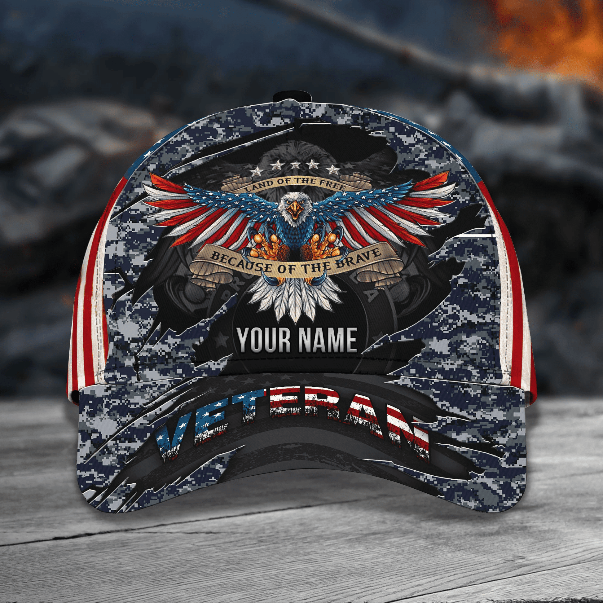 Personalized Premium Eagle Veteran Classic Cap Camo US Flag CPVC080911