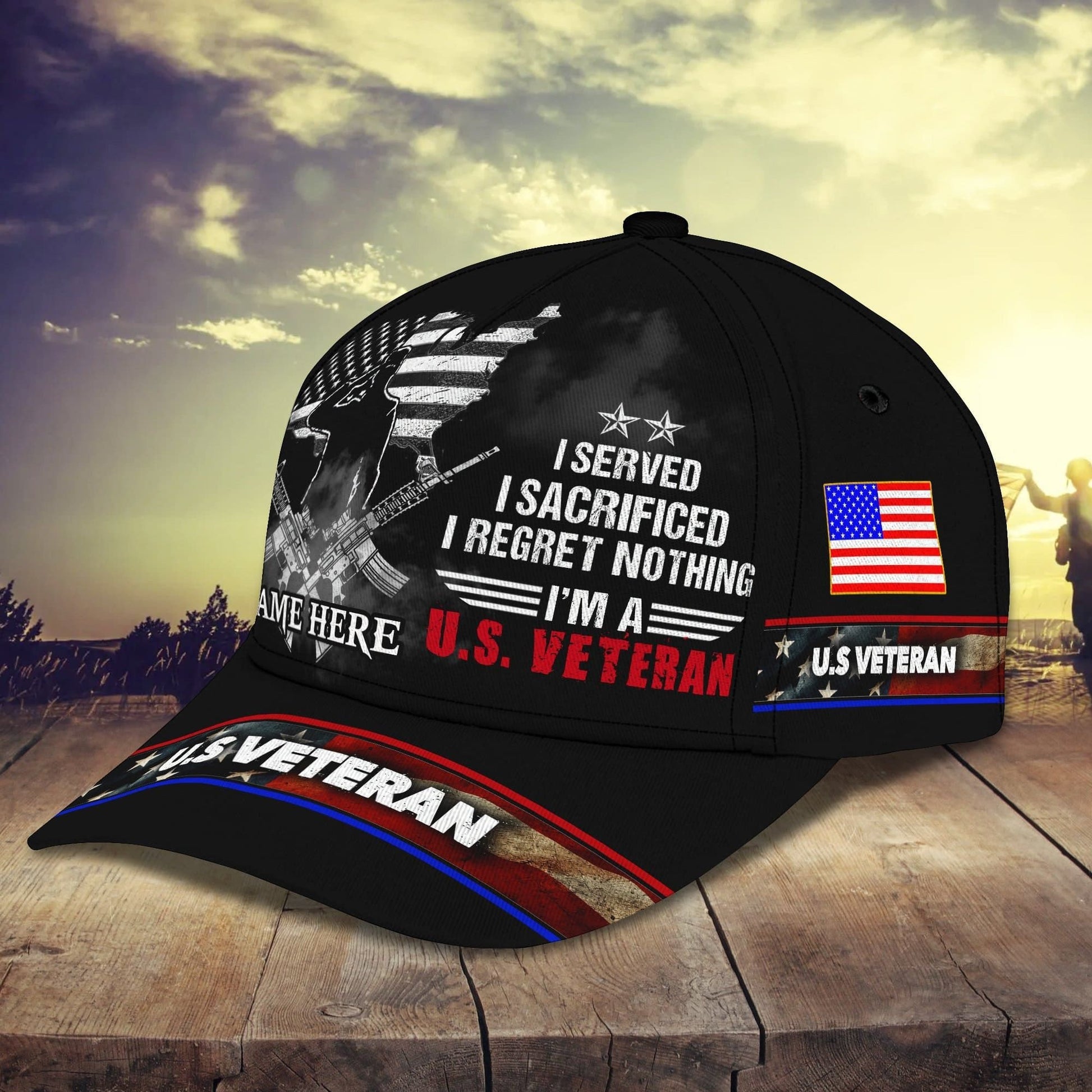 Premium Served US Veteran Cap Black Personalized