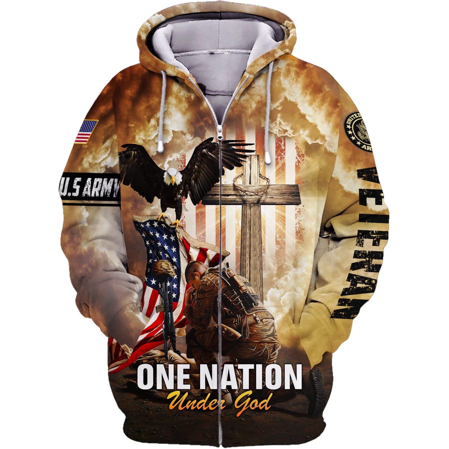 Unique One Nation Under God Zip Hoodie PVC181110