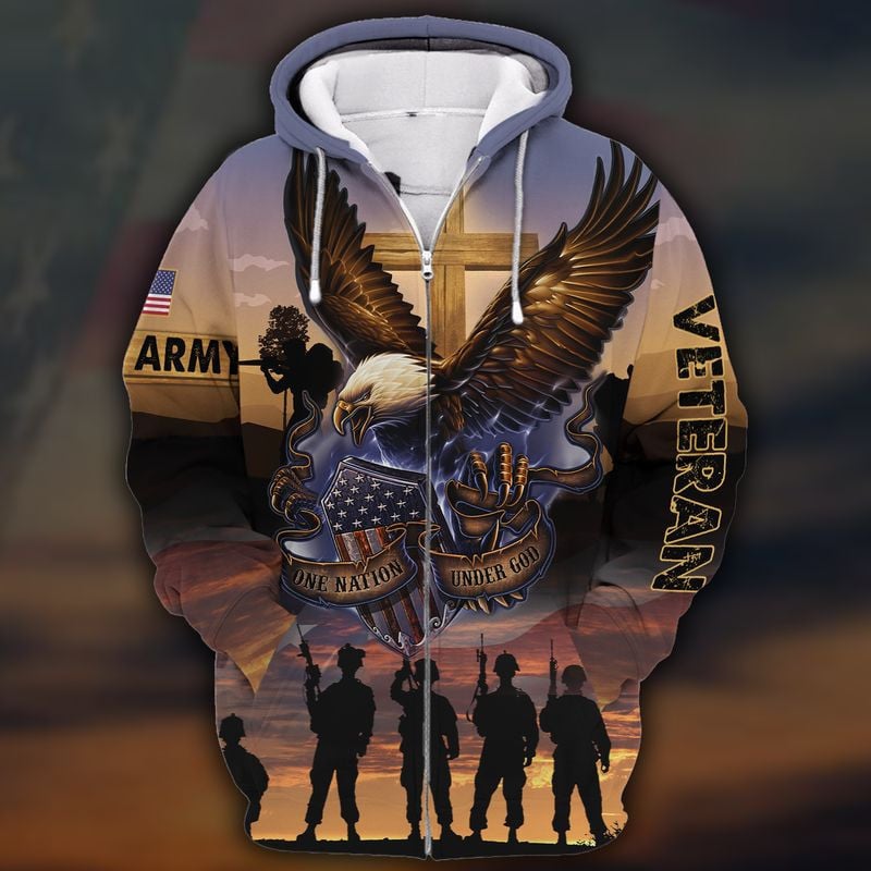 Unique One Nation Under God Zip Hoodie PVC231110