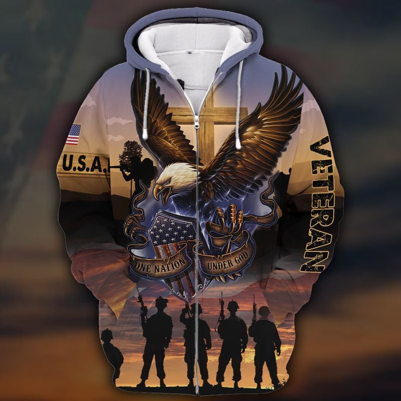 Unique One Nation Under God Zip Hoodie PVC231110