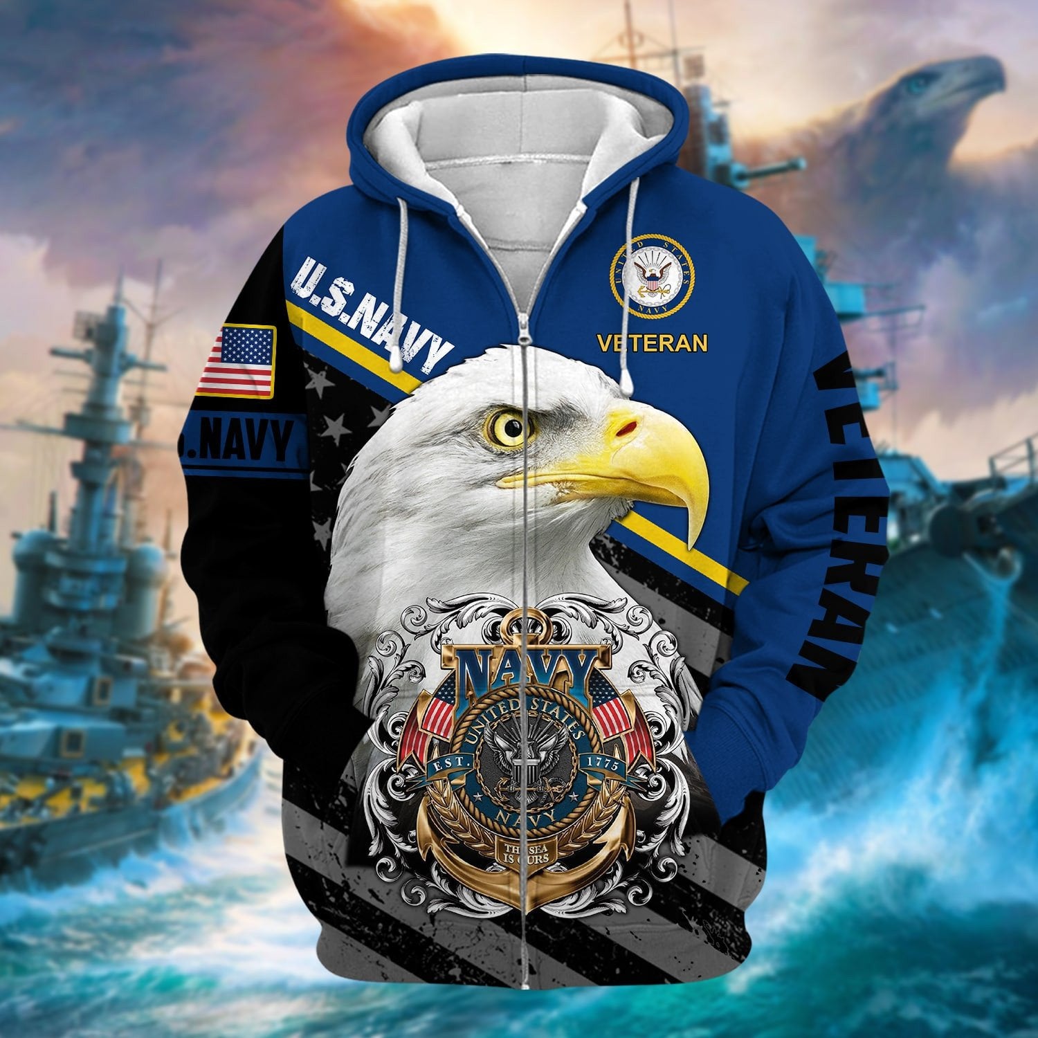 Premium Multiple US Military Services Veteran Zip Hoodie PVC291101