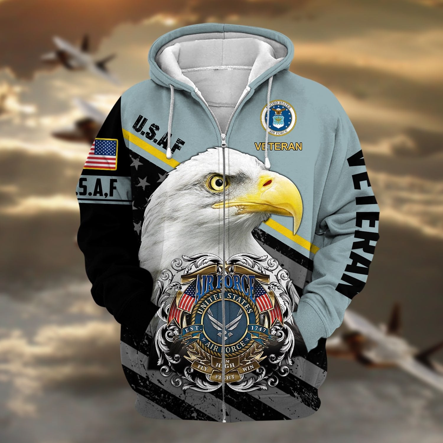 Premium Multiple US Military Services Veteran Zip Hoodie PVC291101