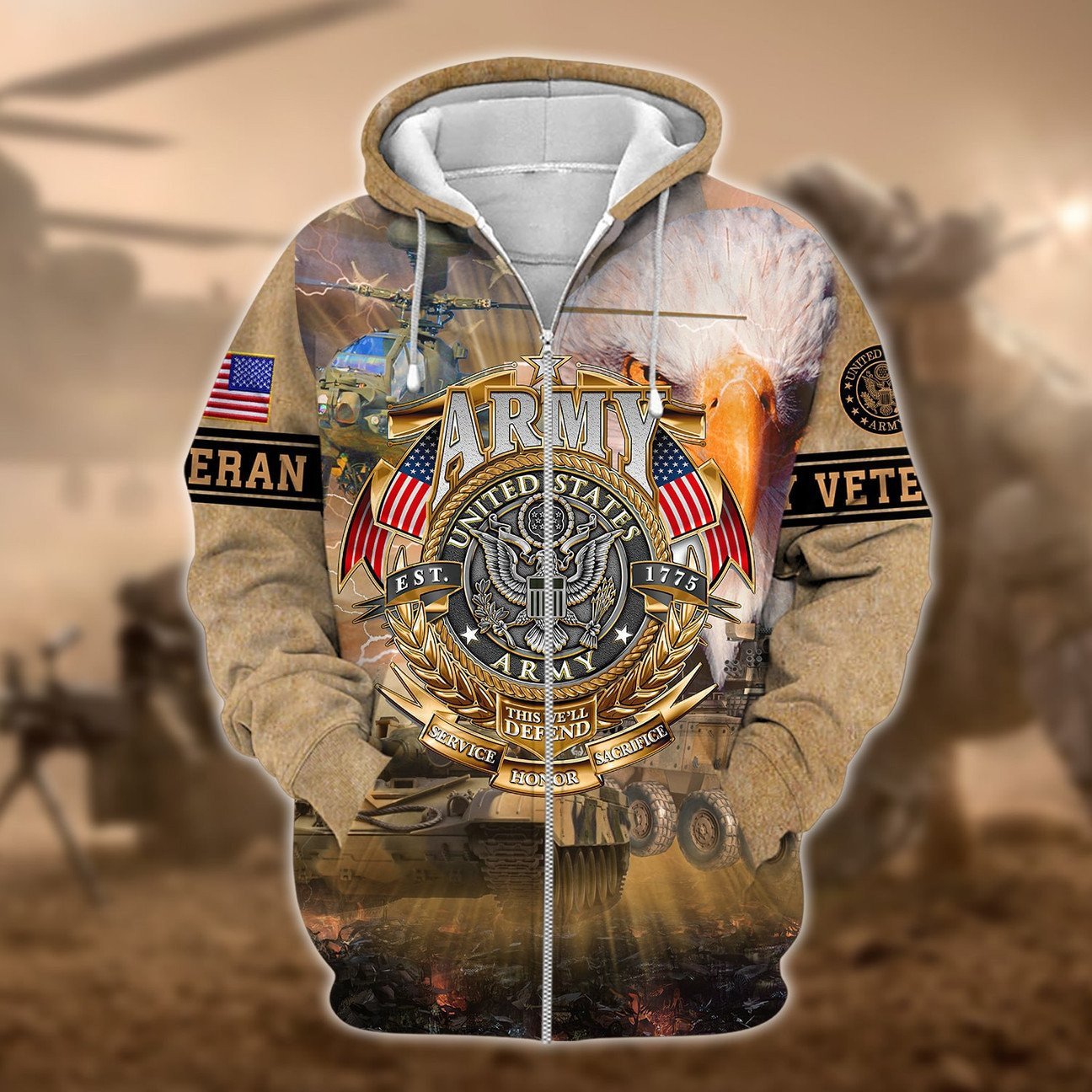 Premium Multiple US Military Services Veteran Zip Hoodie PVC231103