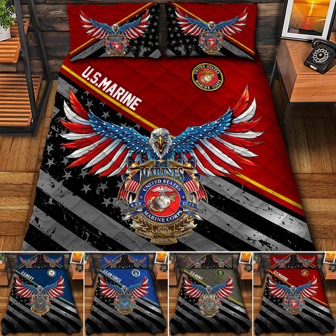 Premium Multiple US Military Services Veteran Bedding Set PVC241102