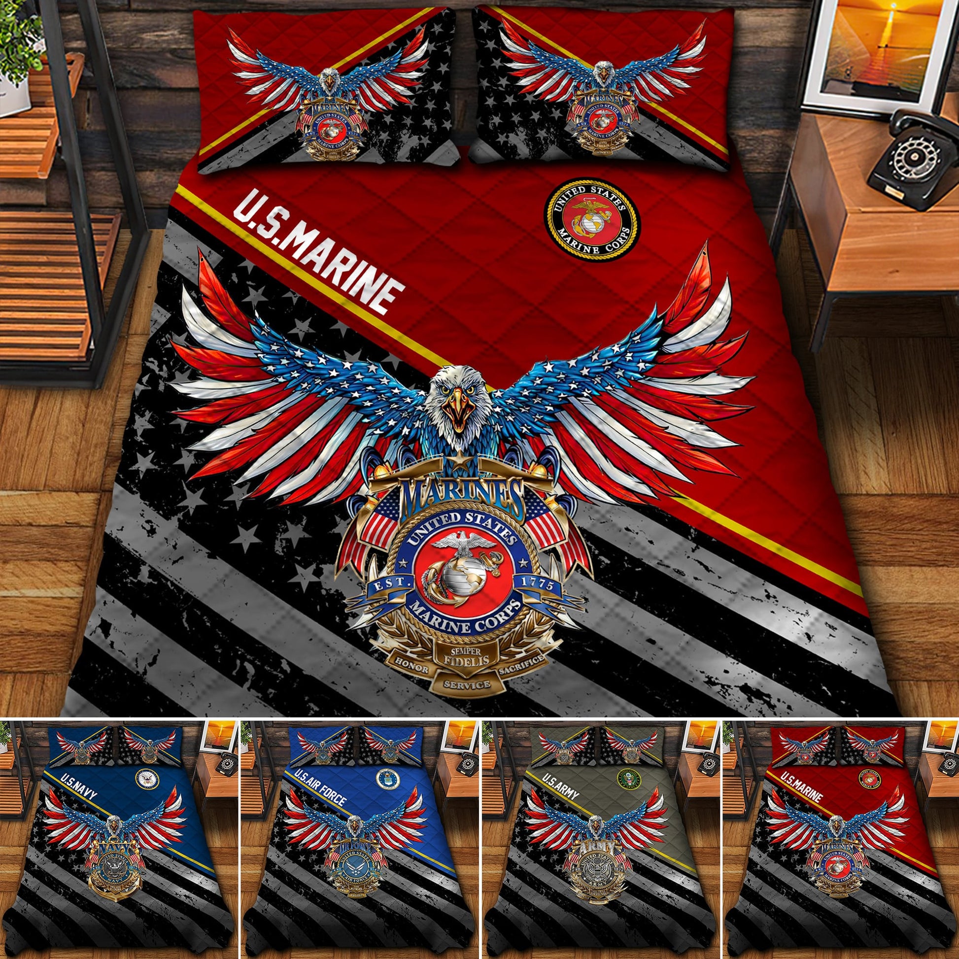 Premium Multiple US Military Services Veteran Bedding Set PVC241102