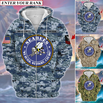 Unique U.S Navy SEABEES Veteran Zip Hoodie PVC011203