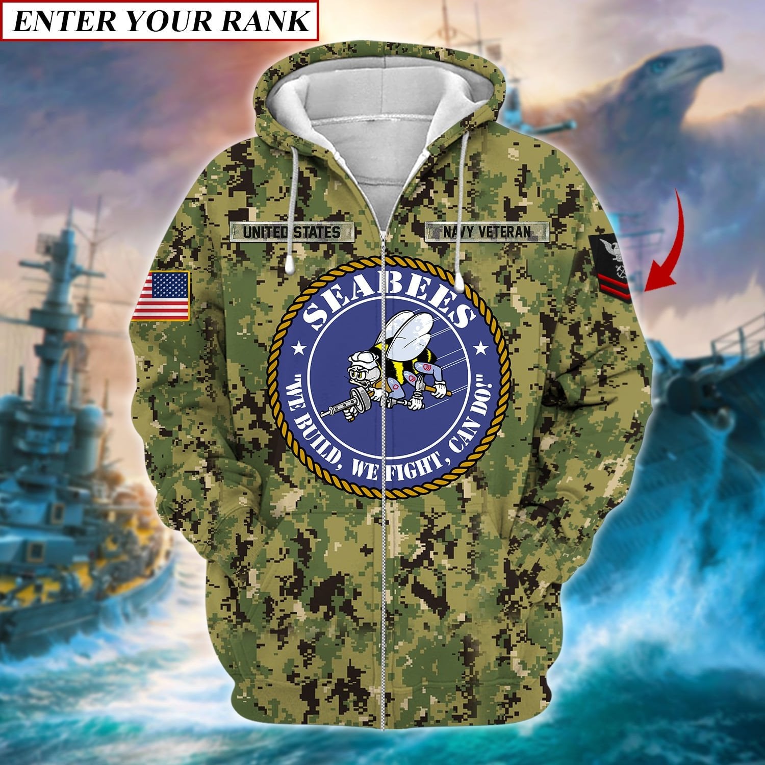 Unique U.S Navy SEABEES Veteran Zip Hoodie PVC011203