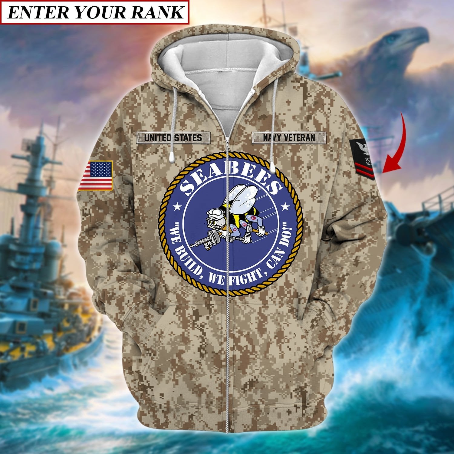 Unique U.S Navy SEABEES Veteran Zip Hoodie PVC011203