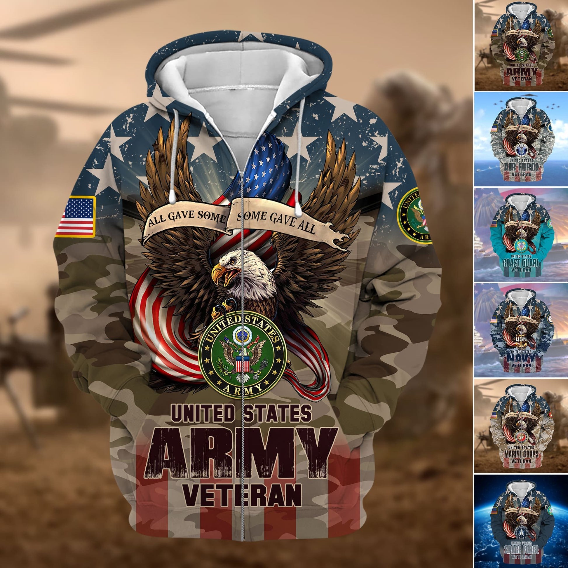 Premium Multiple US Military Services Veteran Zip Hoodie PVC301101