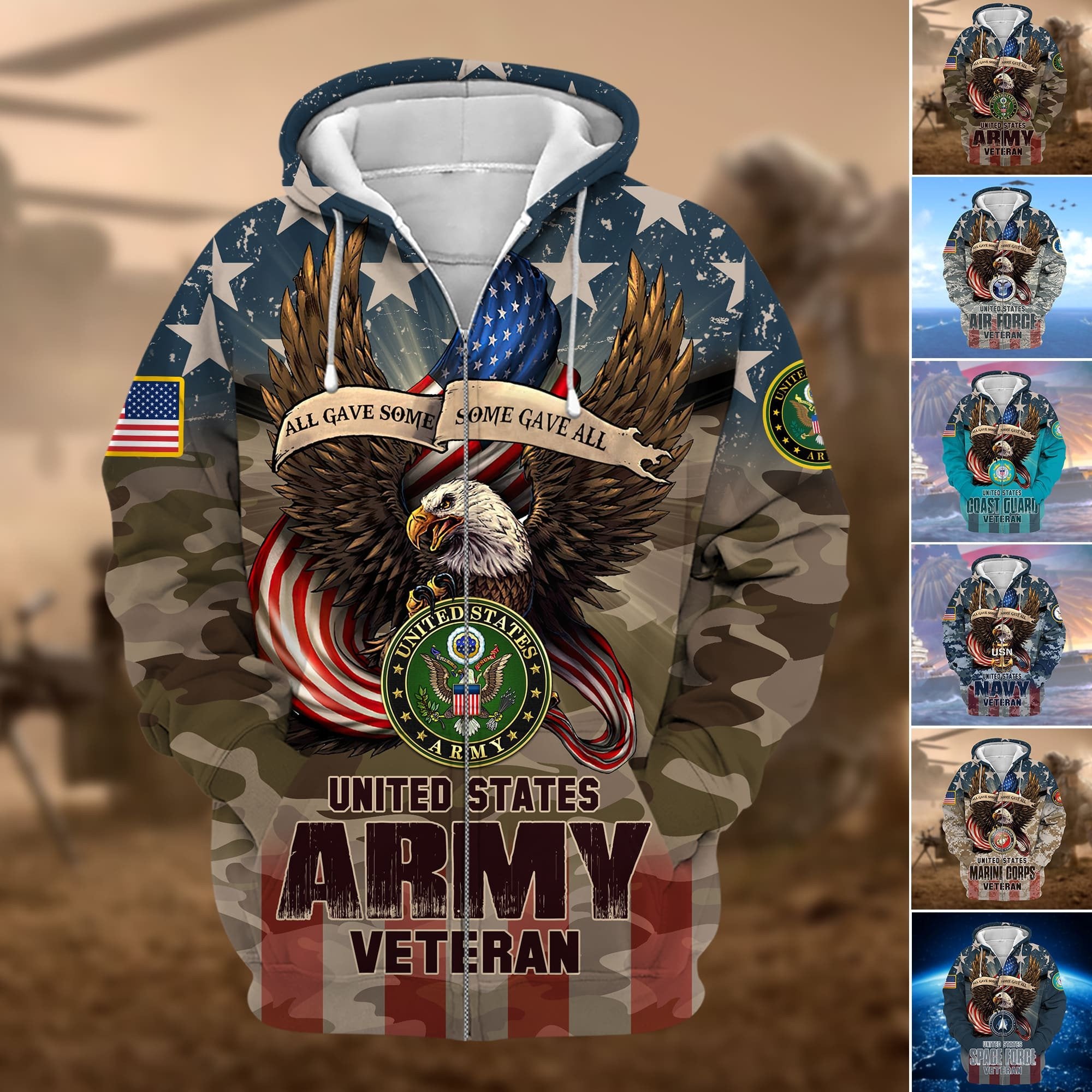 Premium Multiple US Military Services Veteran Zip Hoodie PVC301101