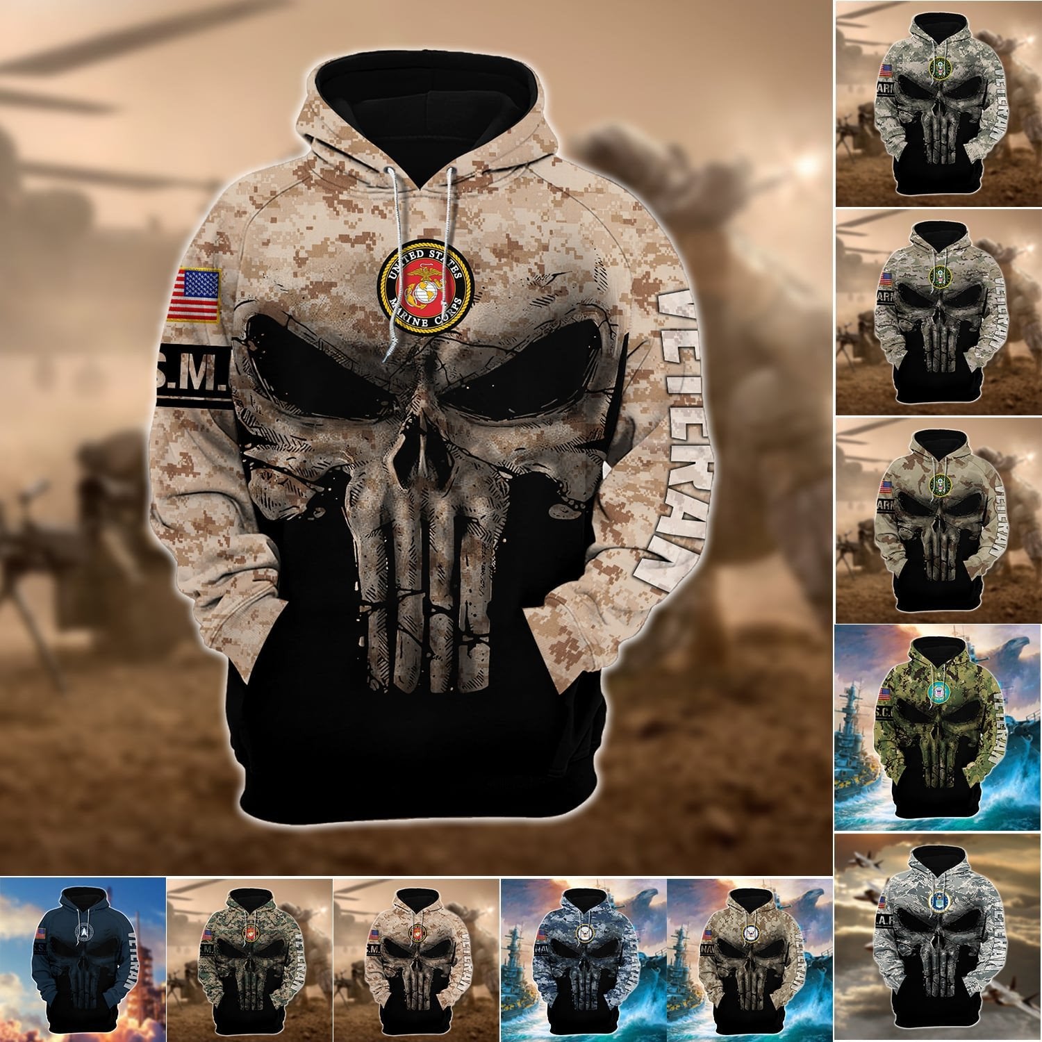 Premium Multiple US Military Services Veteran Hoodie PVC131101