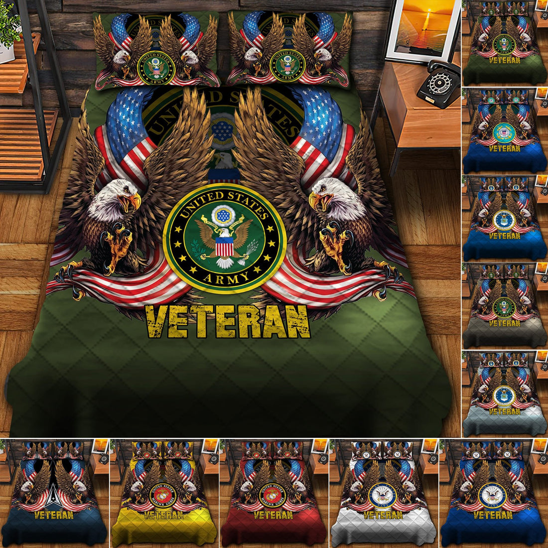 Premium Multiple US Military Services Veteran Bedding Set PVC091202