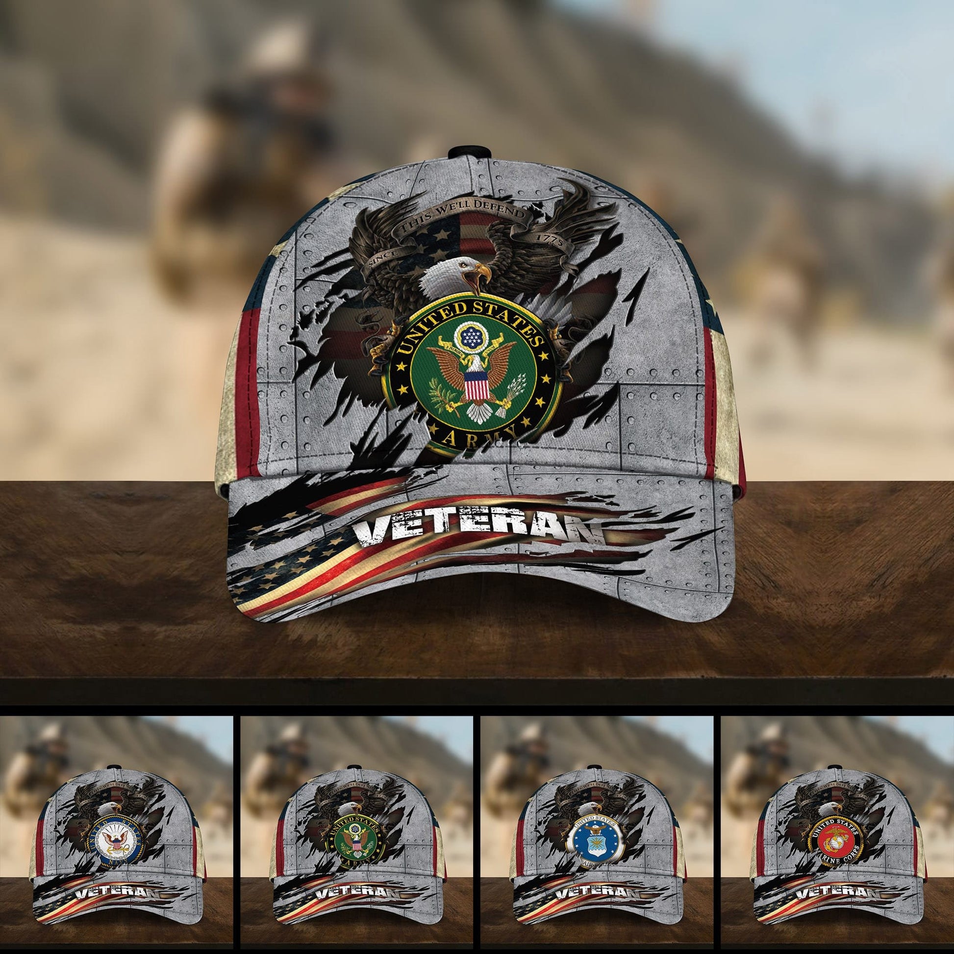 Premium Multiple US Military Services Veteran 3D Cap PVC091201