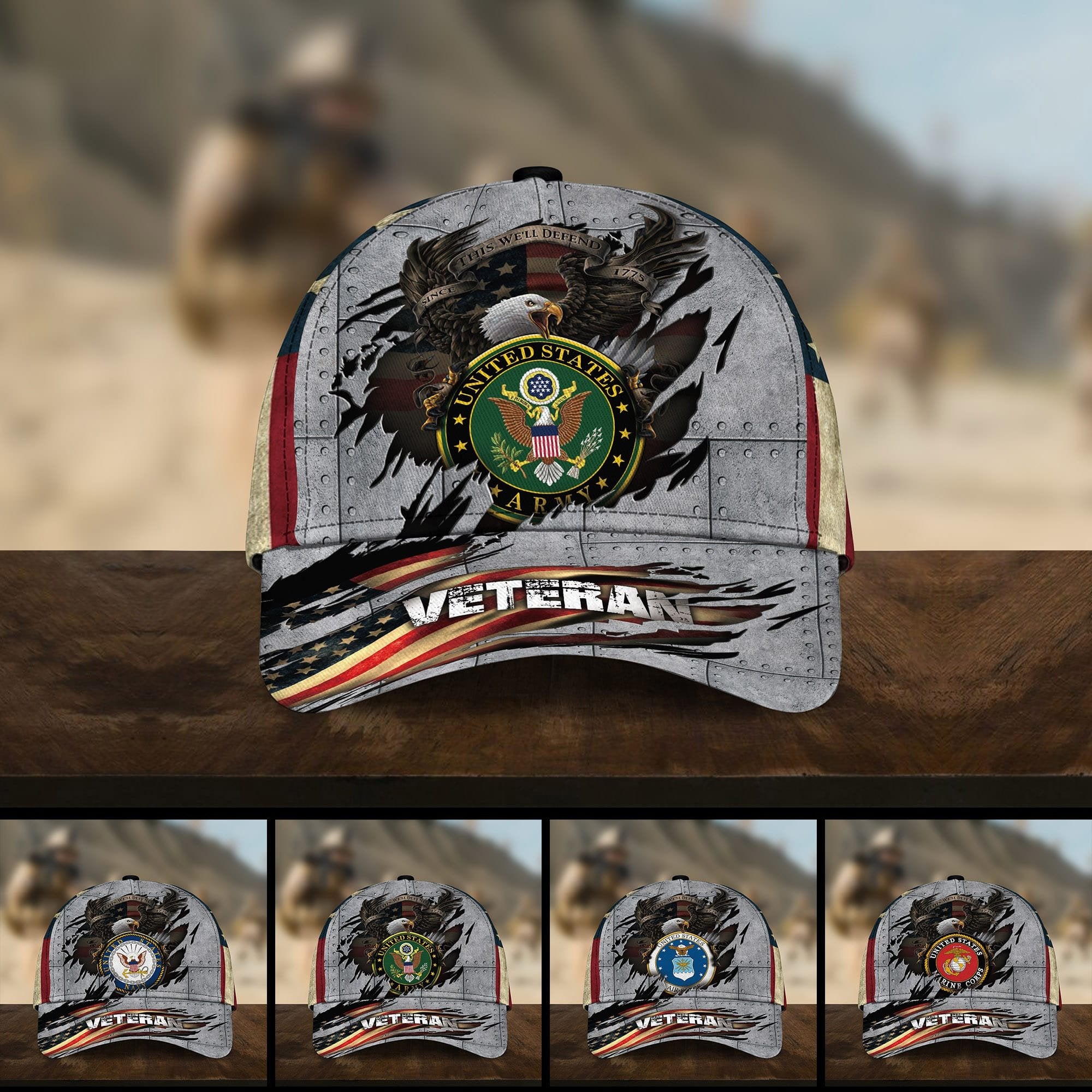 Premium Multiple US Military Services Veteran 3D Cap PVC091201