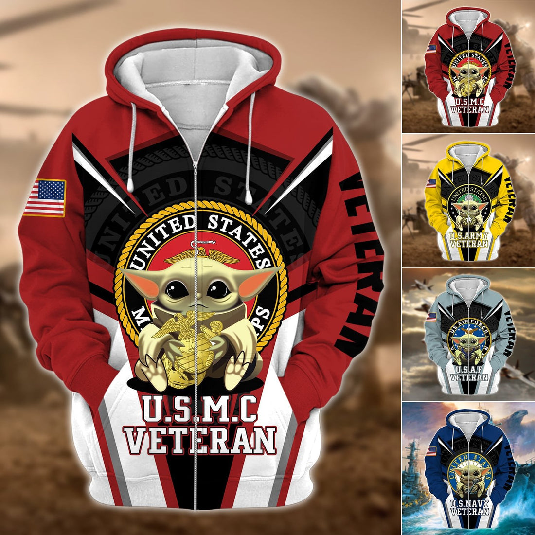 Premium Multiple US Military Services Veteran Zip Hoodie PVC25120201
