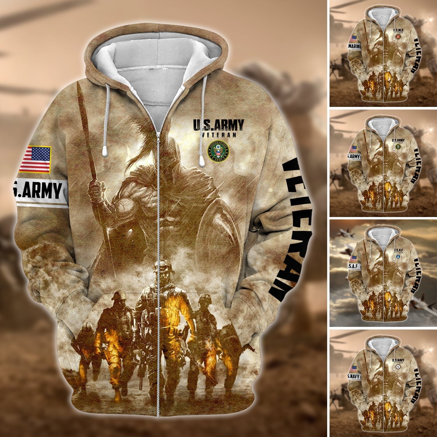 Premium Multiple US Military Services Veteran Zip Hoodie PVC241201