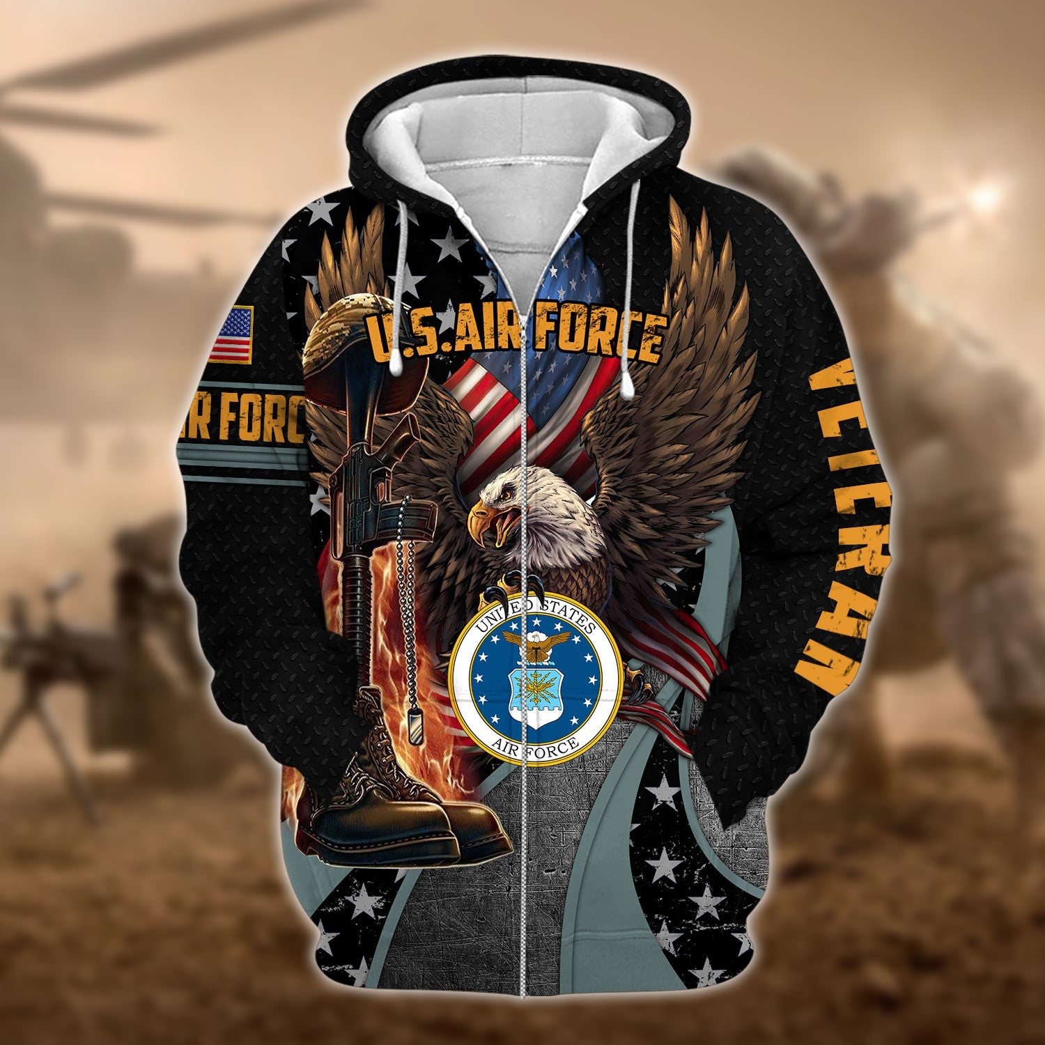 Premium Multiple US Military Services Veteran Zip Hoodie PVC211203